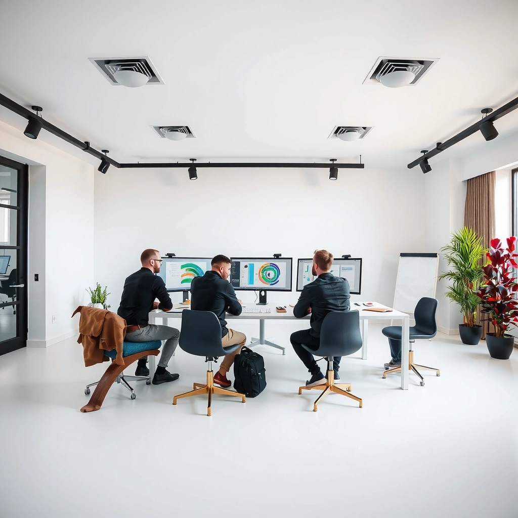 Modern design agency workspace with team collaboration